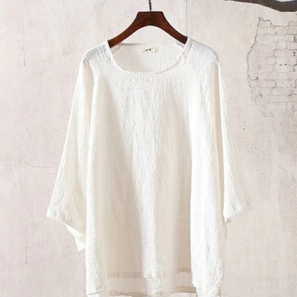 flower of the desert Tops - Organic gauze cotton oversize white top
